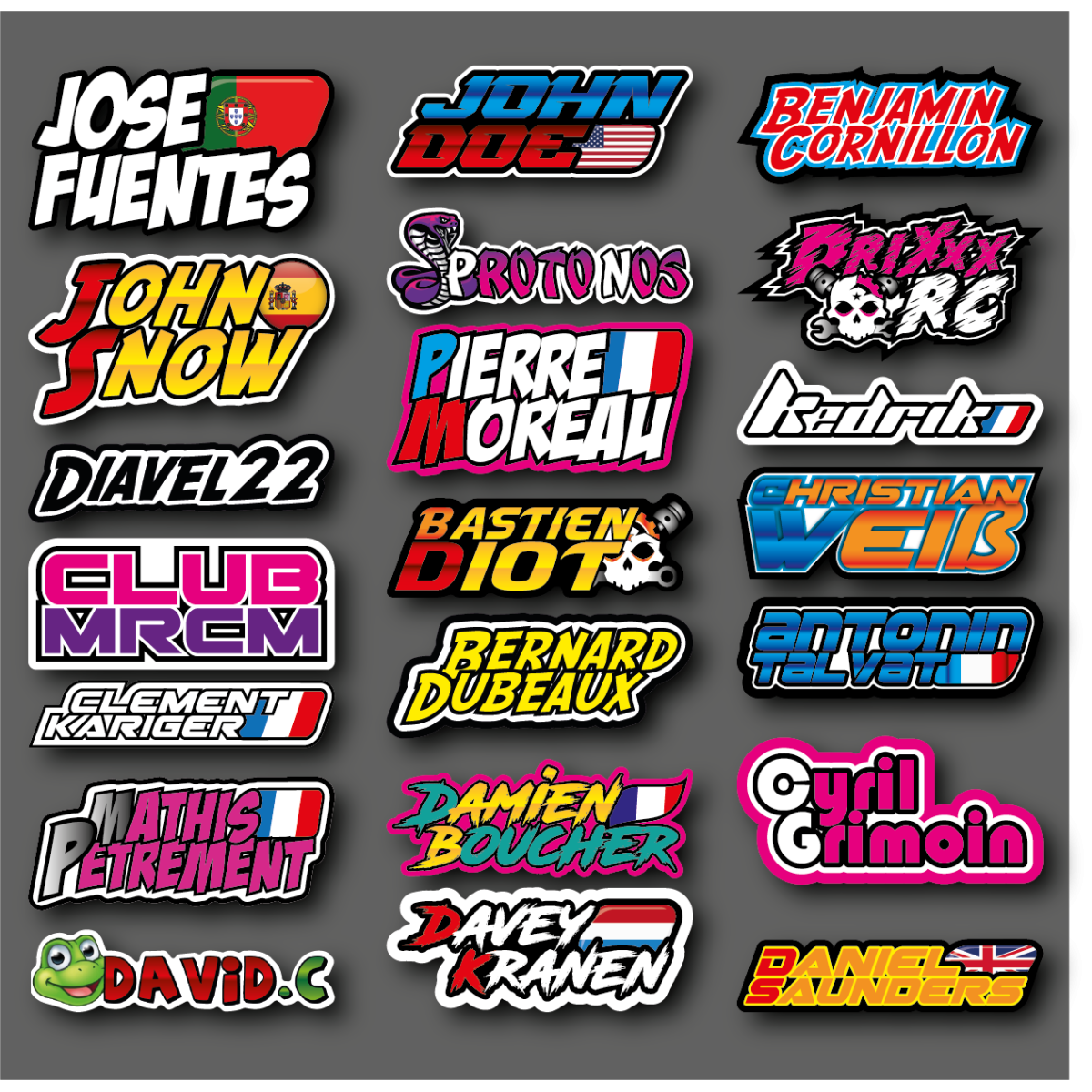 Stickers de noms personnalisés Quadri (A4)